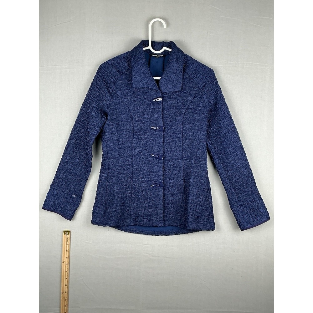 Samuel Dong Womens Blue Textured Toggle Front Jacket XXS
